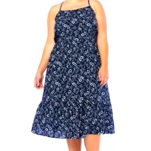 Open Back Midi Dress in Blue Floral NWT